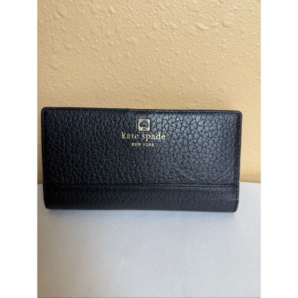 Kate Spade New York Black Pebbled Leather Continental Wallet Bifold Zip Coin Poc - Picture 2 of 8